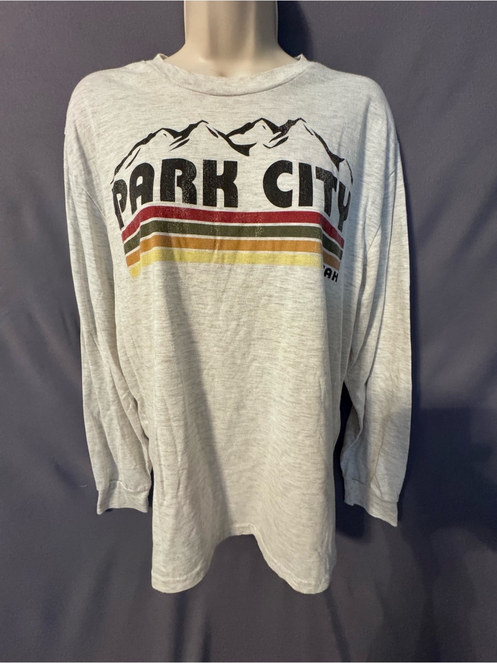 Park City Utah Long Sleeve T-Shirt Tech Styles Brand Large Heather Gray/Cream